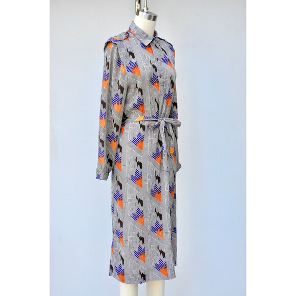 Vintage Pierre Balmain Paris Dress 70s 80s Peter Pan Collar Psychedelic XS S M - Picture 7 of 9